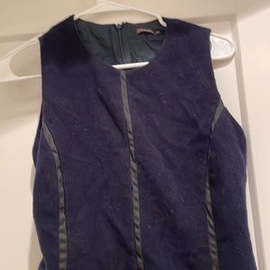 Navy wool dress with black leather piping